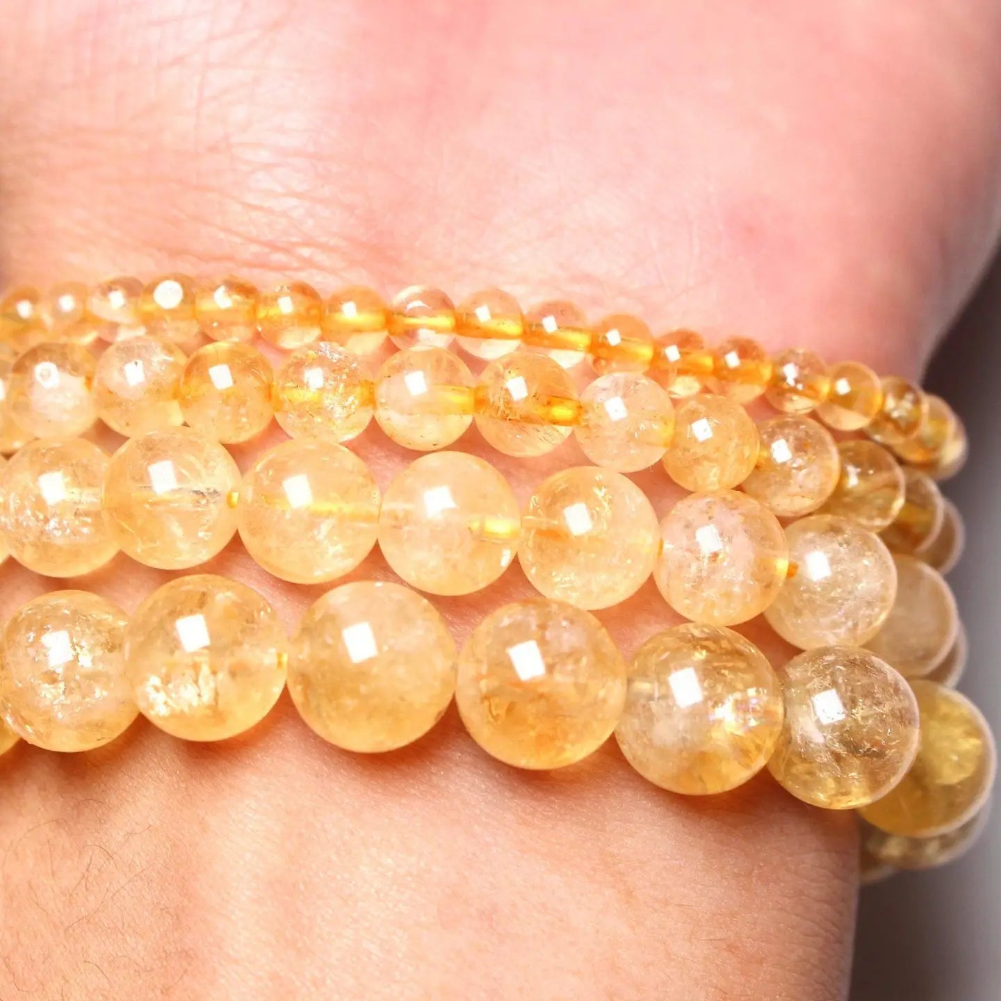 Pulsera Citrino calentado 6mm (Energía, Éxito y Abundancia)
