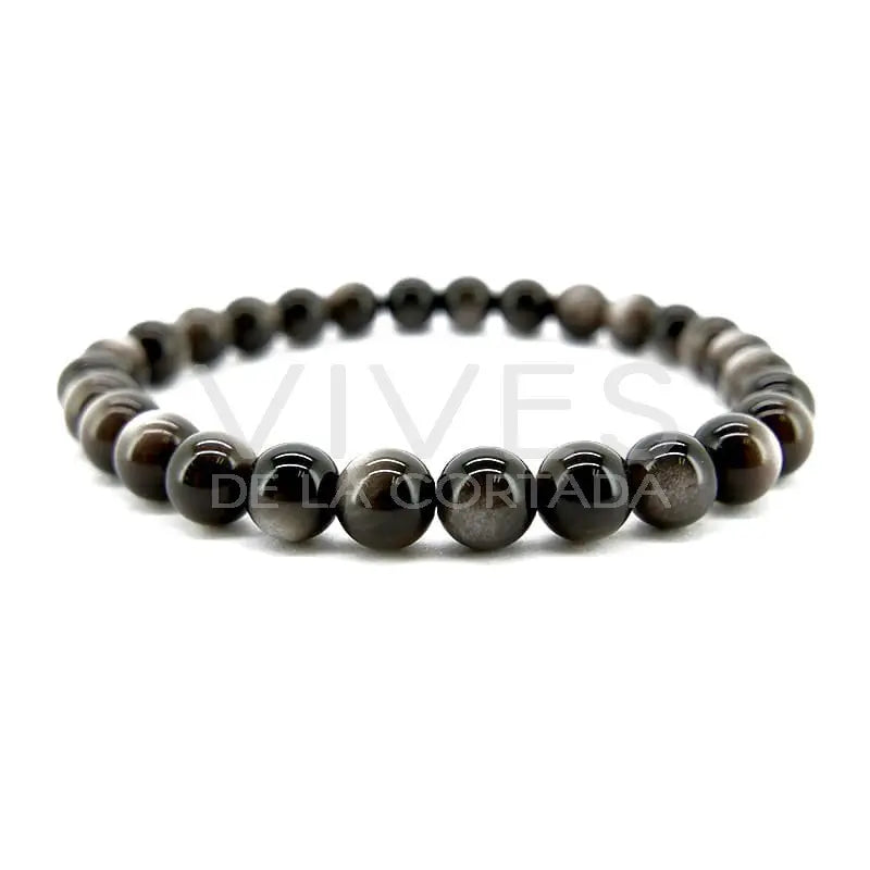 Pulsera Obsidiana Plateaada 6mm (Protección e Introspección)
