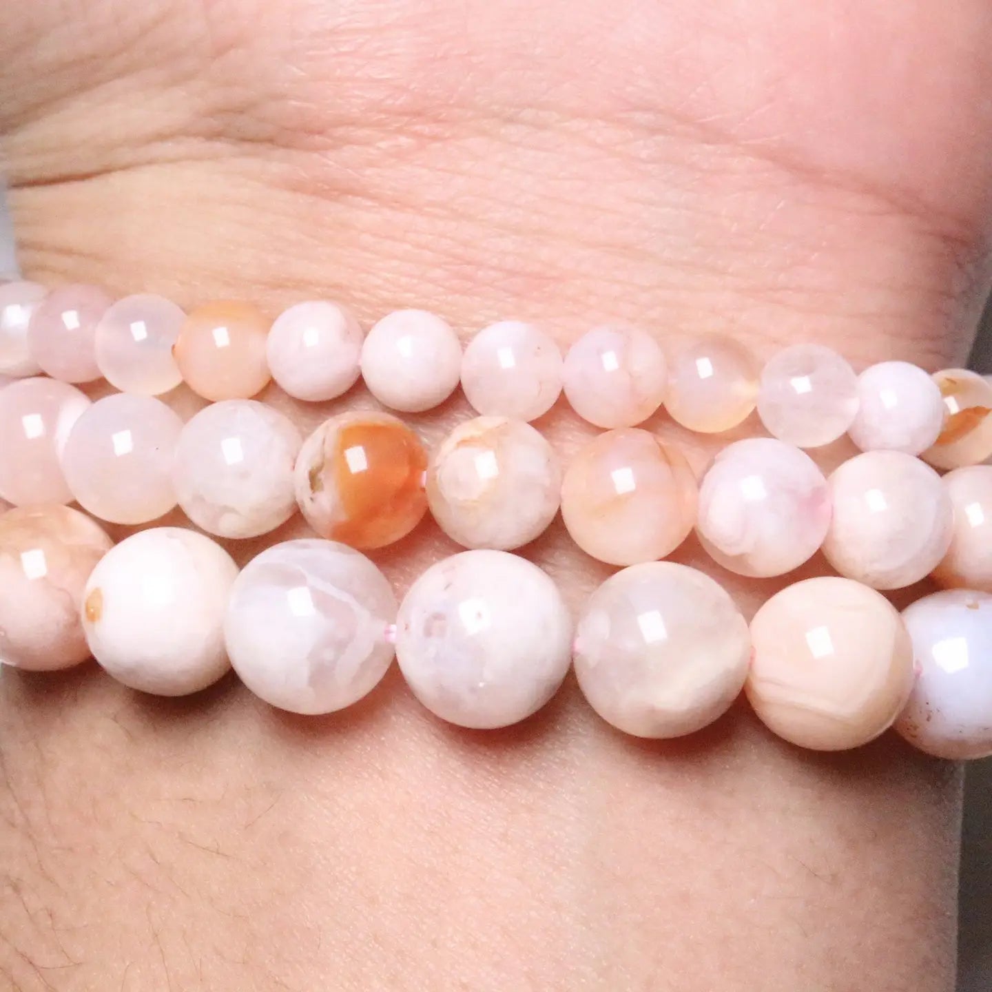 Pulsera Agata con Flor de Cerezo 4mm (Equilibrio y Renacer)