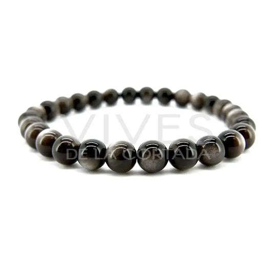 Pulsera Obsidiana Plateaada 6mm (Protección e Introspección)