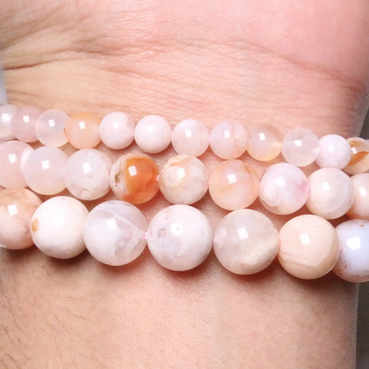 Pulsera Agata con Flor de Cerezo 4mm (Equilibrio y Renacer)